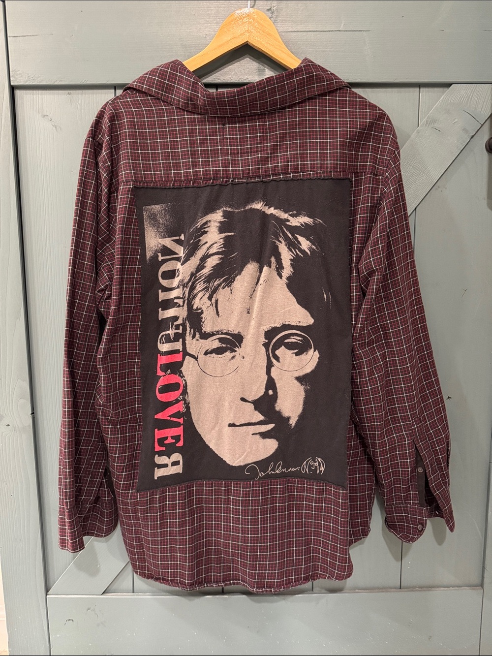JOHN LENNON Vintage Inspired Men's Burgundy Plaid Flannel Shirt